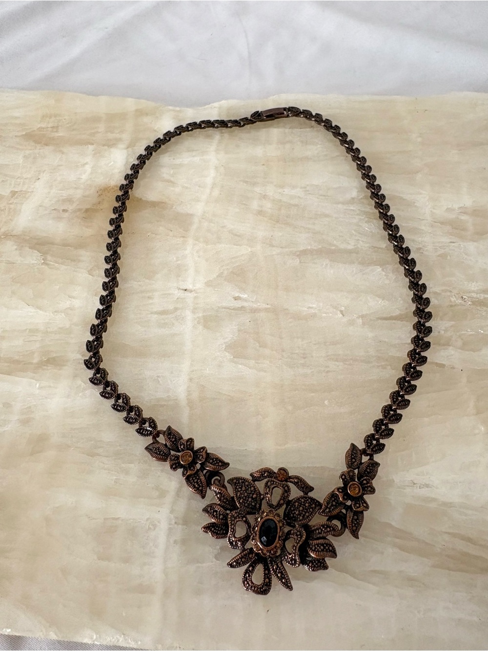 Vintage Y2K bronze black statement necklace chunky gothic glam floral